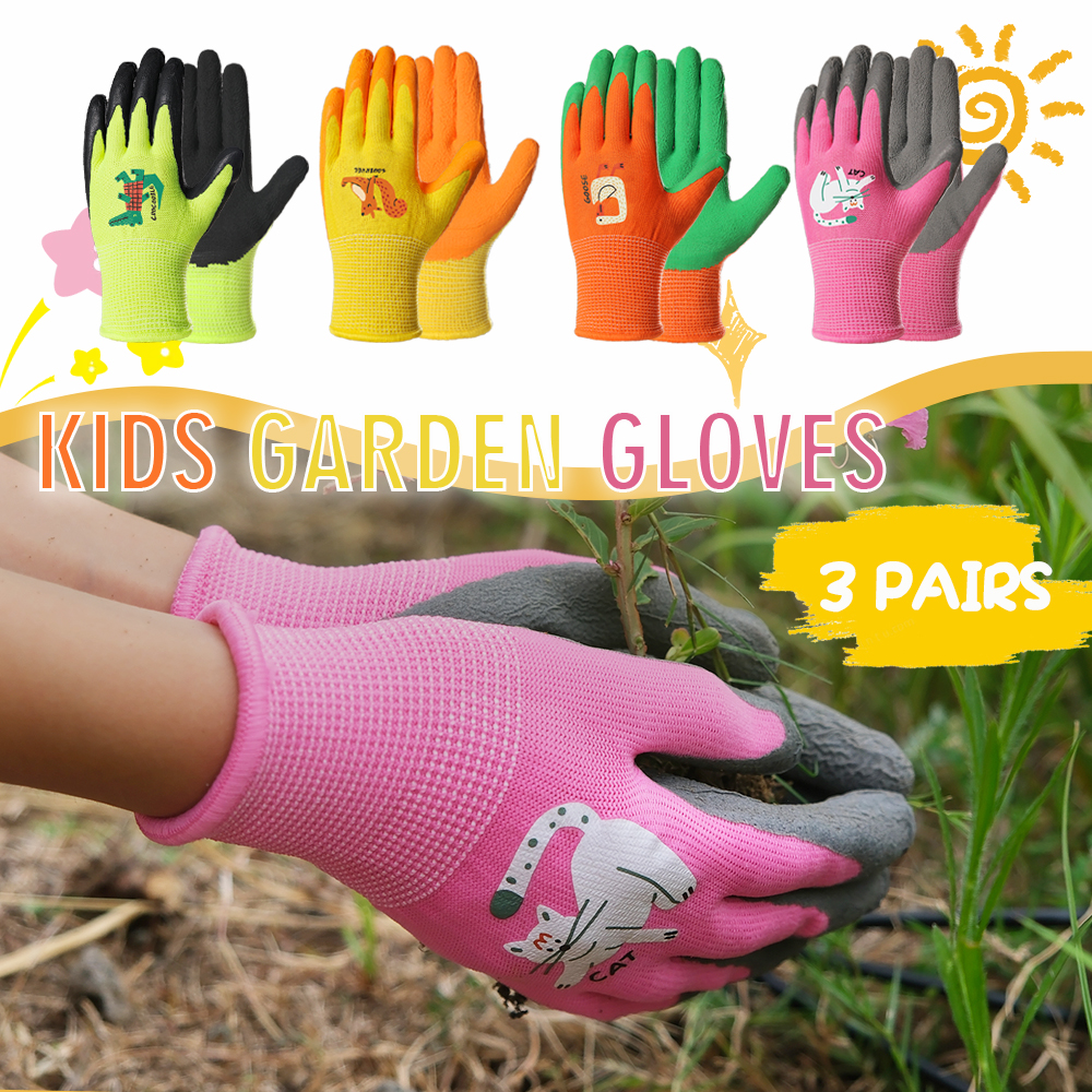 Gardening Tools Kit For Kids - 3 Pairs Kids Gardening Gloves Latex