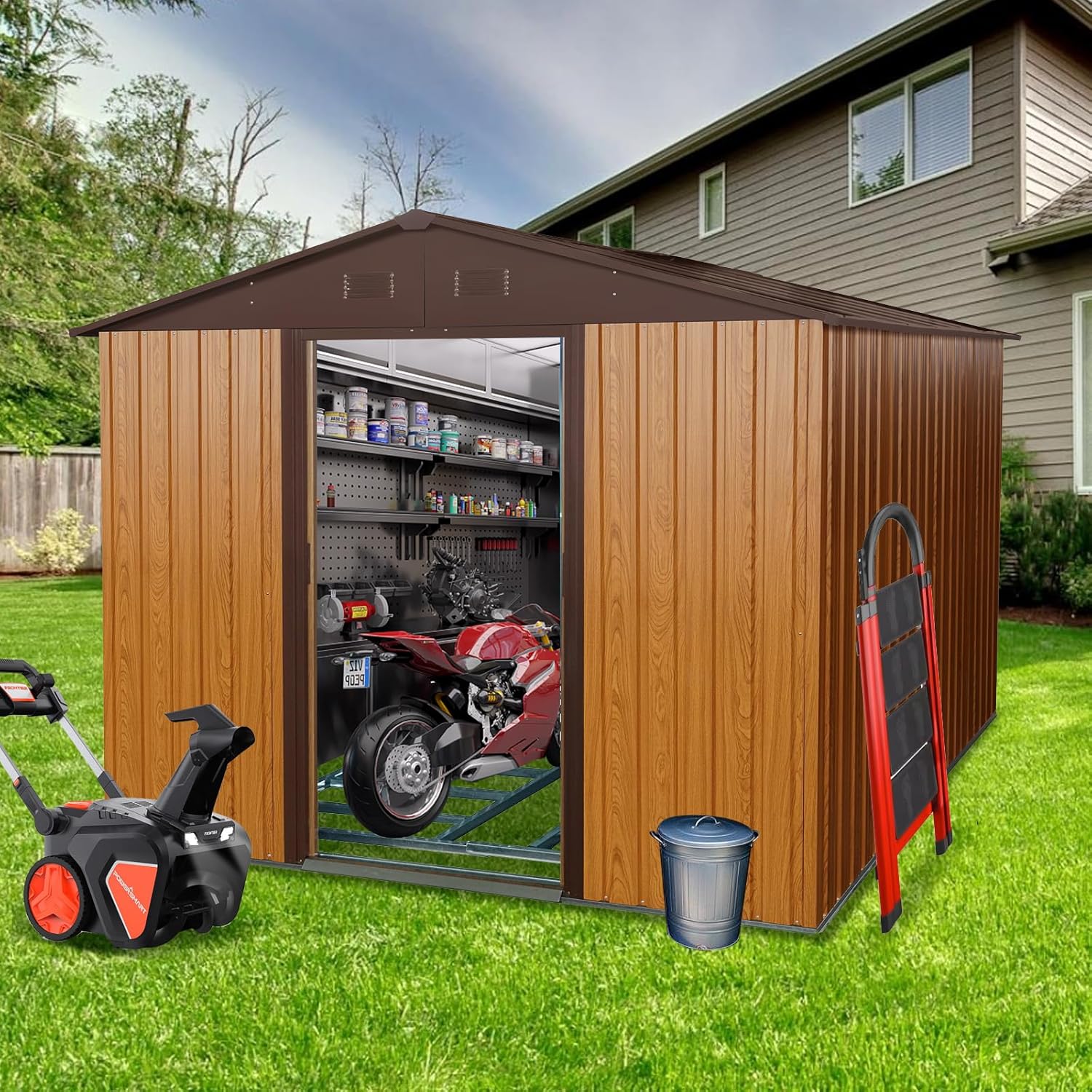 Gardening Tools - 8x10 FT Outdoor Storage Shed, Metal