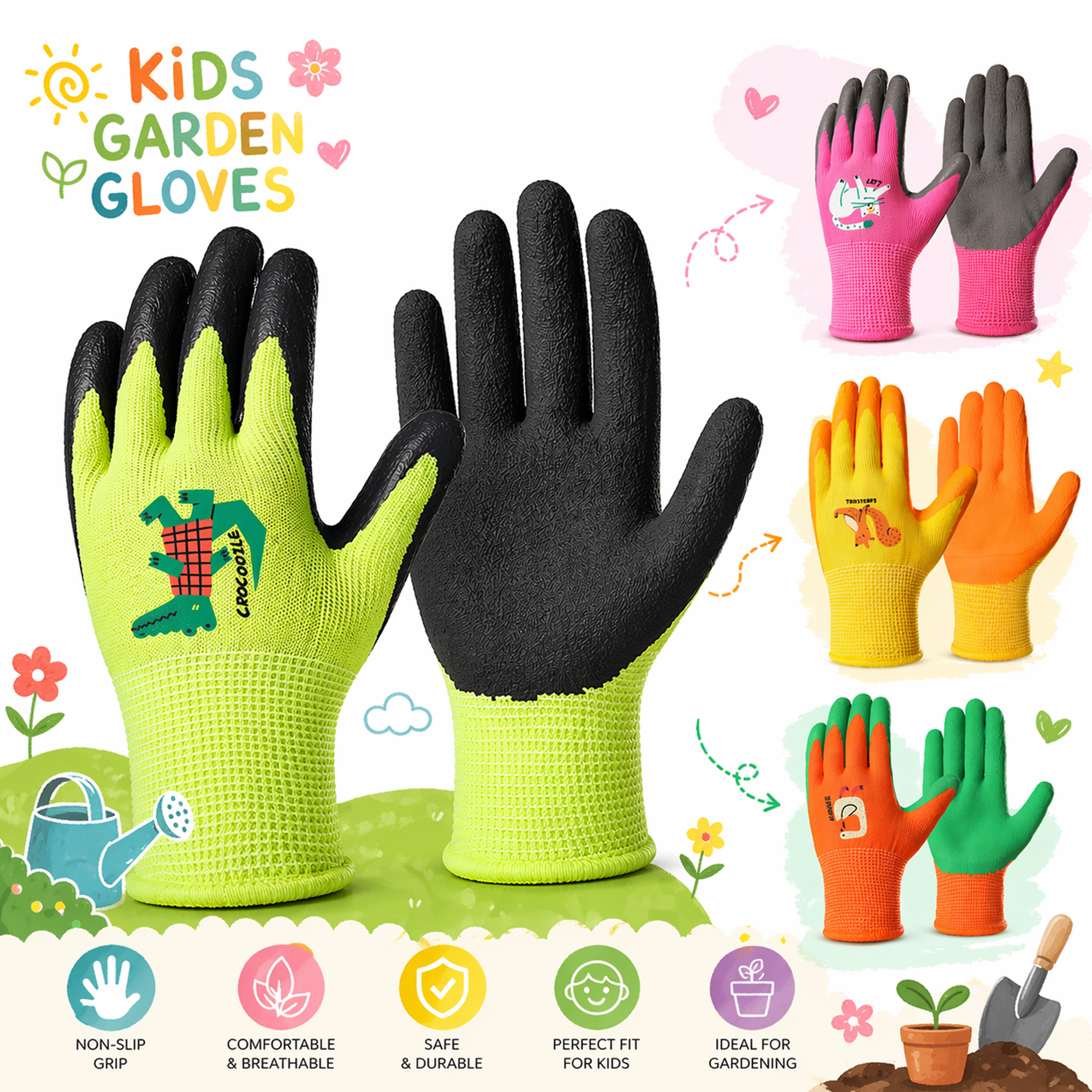 4 Pairs Kids Gardening Gloves  - Gardening Tools Kit For Kids review and price