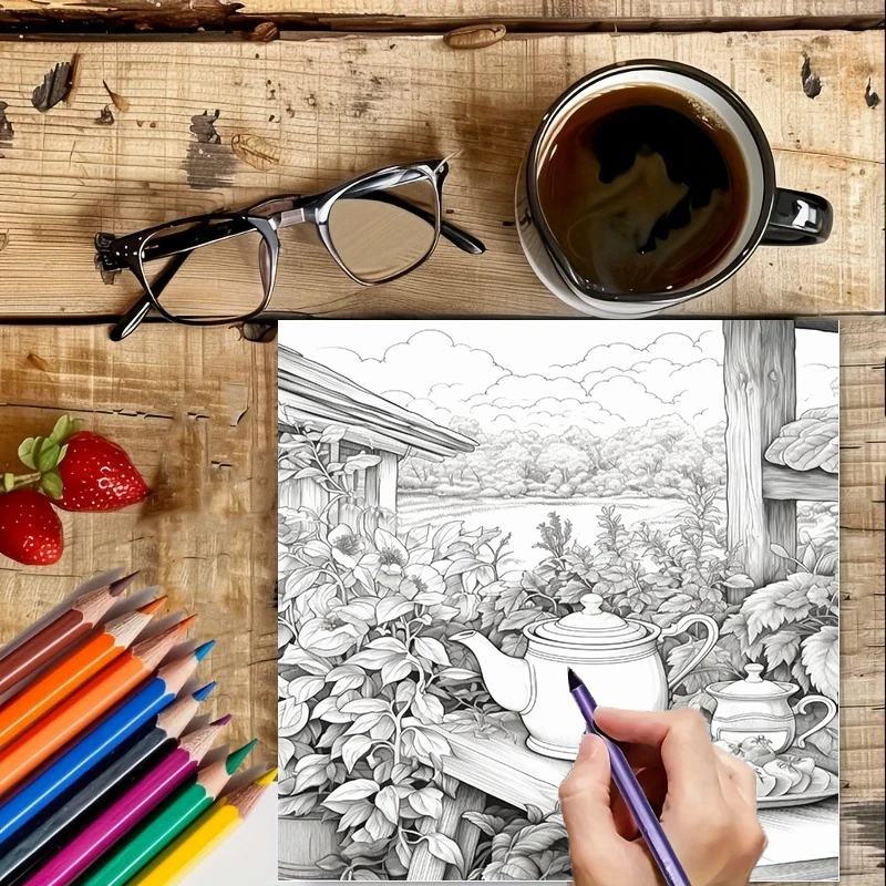 Tea In The Gardens Coloring Bo - Gardening Tools review and price