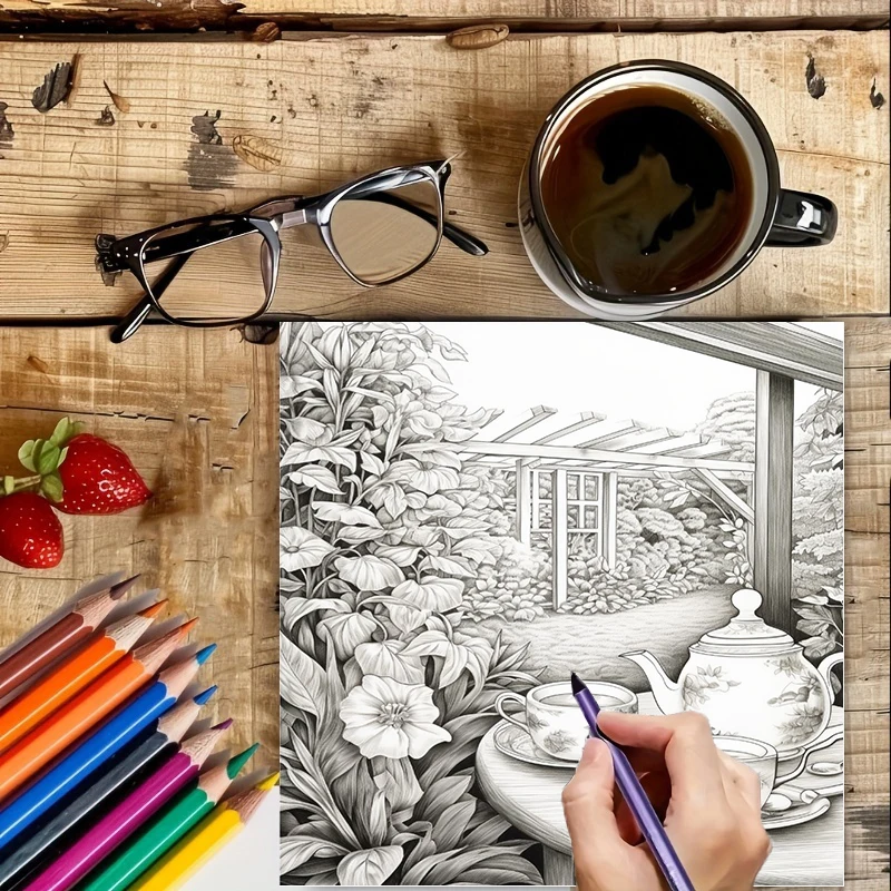 Tea In The Gardens Coloring Bo - Gardening Tools review and price